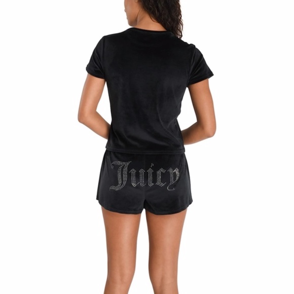 Juicy Couture Velour Rhinestone Spell Out Tee Black Large - Picture 10 of 17